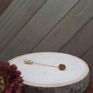 Tiger's Eye Stick Pin 2" Oval Stone Gold Tone Lapel Vintage Business Event Brown